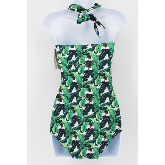 Swimsuit Vintage Style One Piece Halter with Green/Black Palm Print Size Small - Picture 7 of 9